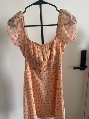 Peach Floral Puff Sleeve Sundress